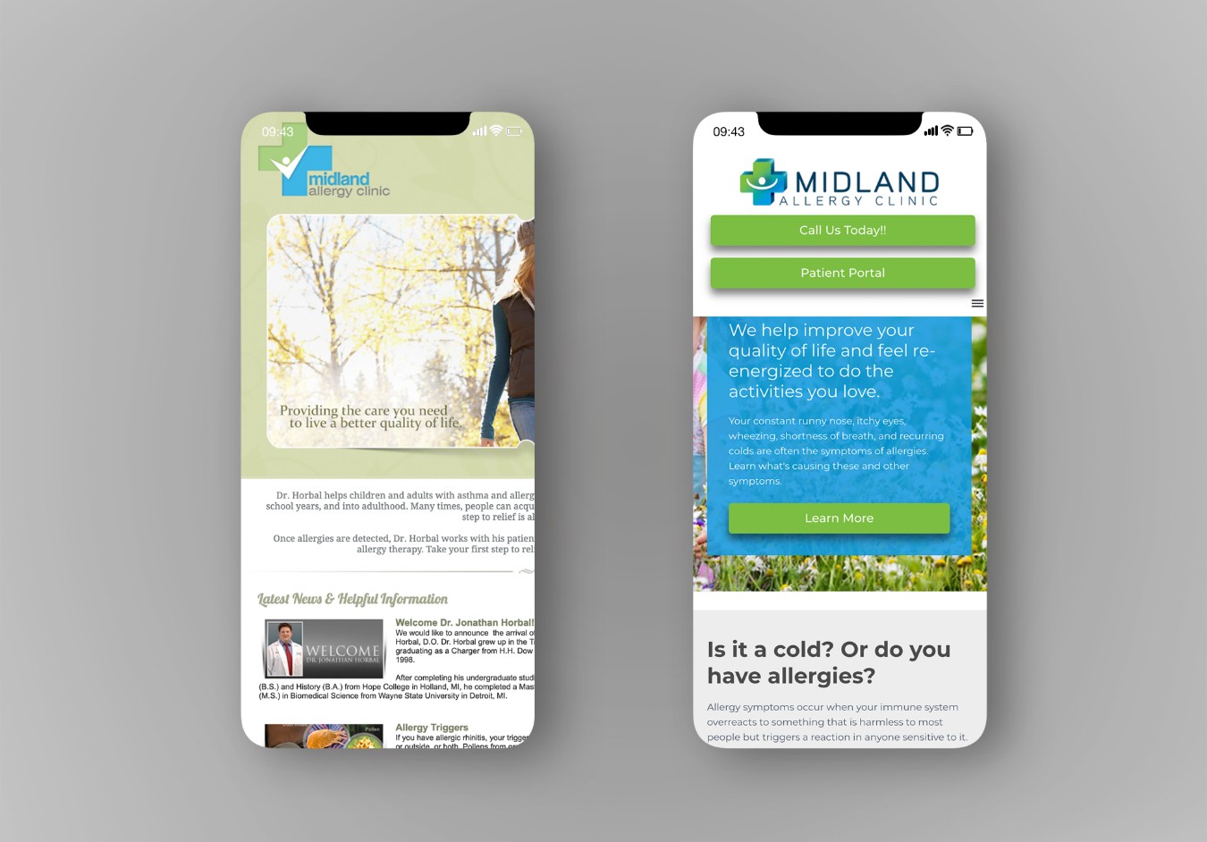 Old vs New Midland Allergy Clinic Mobile Responsive Design